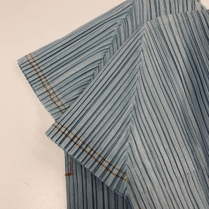 美品◆プリーツプリーズ イッセイミヤケ 半袖 カットソー PP21-JK651 ブルー サイズ3 PLEATS PLEASE 【AFB1】