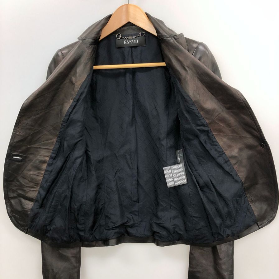 中古◆グッチ オールドグッチ 1B レザーショート丈 ジャケット イタリア製 レディース サイズ38 ブラック GUCCI 【AFG1】