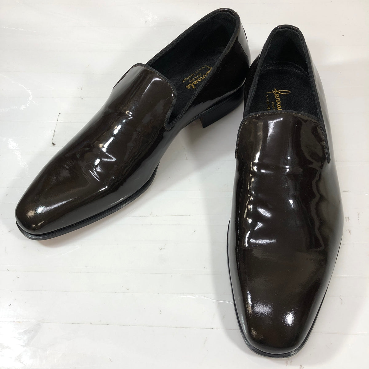 フェランテ スリッポン パテントレザー ダークブラウン メンズ サイズ7 FERRANTE 約25.5cm【AFD15】
