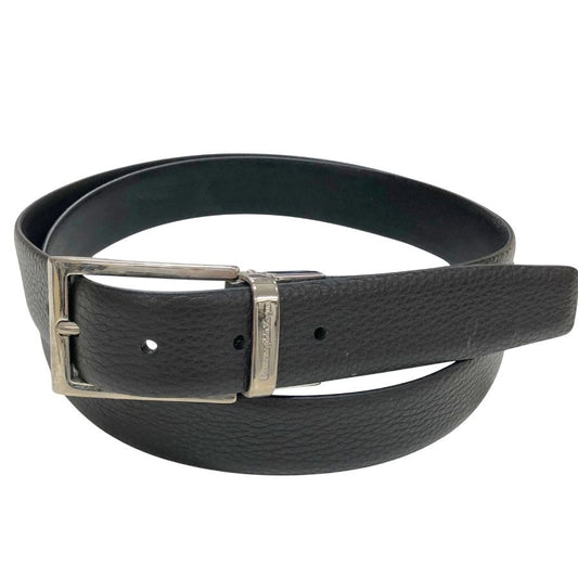 エルメネジルド ゼニア レザーベルト 本革 バックル ブラック シルバー Ermenegildo Zegna【AFI4】