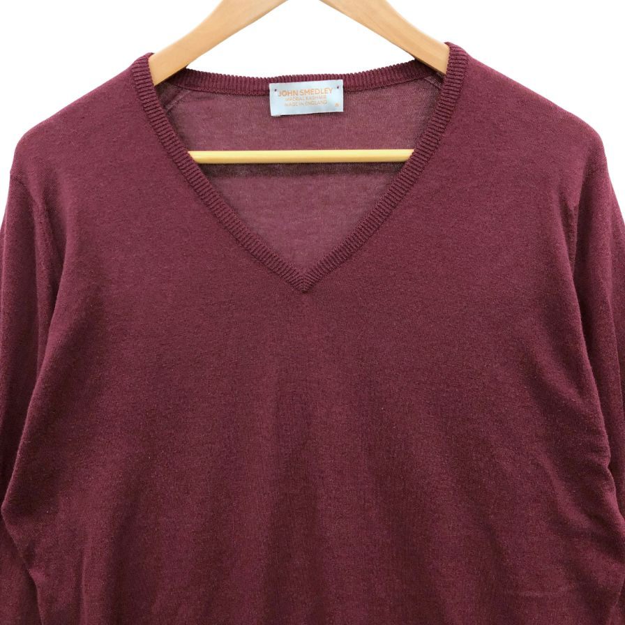 美品◆ジョンスメドレー セーター Vネック ニット コットン カシミア 薄手 ボルドー メンズ サイズM JOHN SMEDLEY 【AFB9】