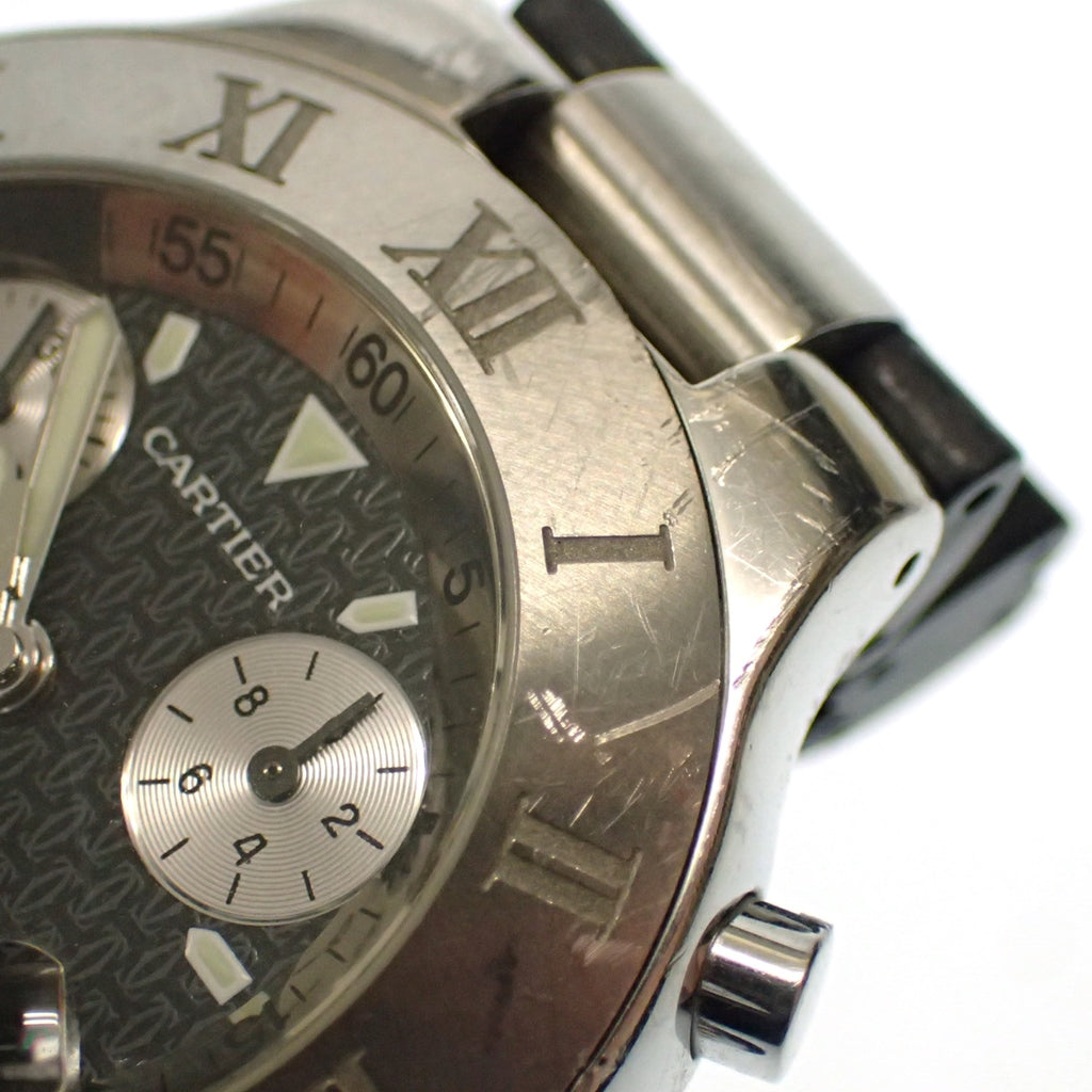 中古◆カルティエ 腕時計 マスト21 クロノスカフ クォーツ W10125U2 文字盤黒 シルバー系 Cartier【AFI3】