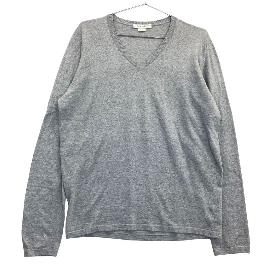 新品同様◆ジョンスメドレー Vネックニット コットン 30G グレー サイズM JOHN SMEDLEY 【AFB32】