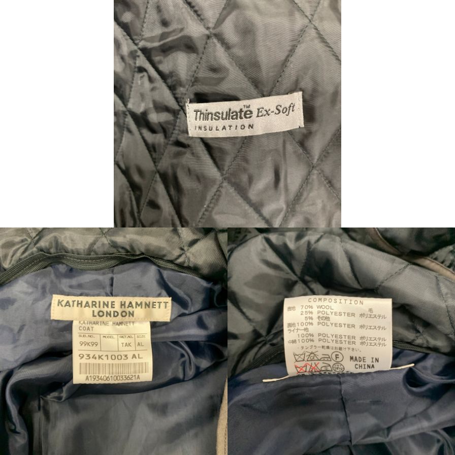 中古◆キャサリンハムネットロンドン キルティングライナー付  ウールコート ブラック メンズL Katharine Hamnett LONDON 【AFF23】