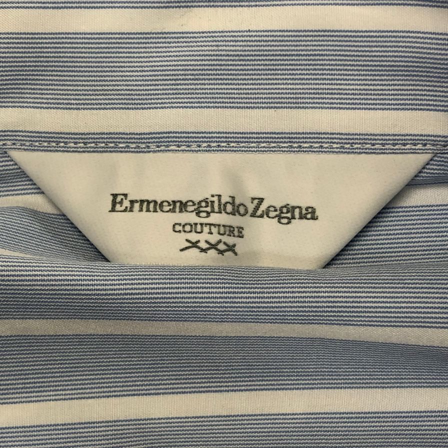 新品同様◆エルメネジルドゼニア 長袖ドレスシャツ ストライプ ブルー サイズ39/15.5 Ermenegildo Zegna 【AFB40】