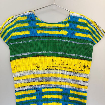 美品◆プリーツプリーズ イッセイミヤケ カットソー 総柄 マルチカラー レディース サイズ3 PP21-JK683 PLEATS PLEASE ISSEY MIYAKE 【AFB10】