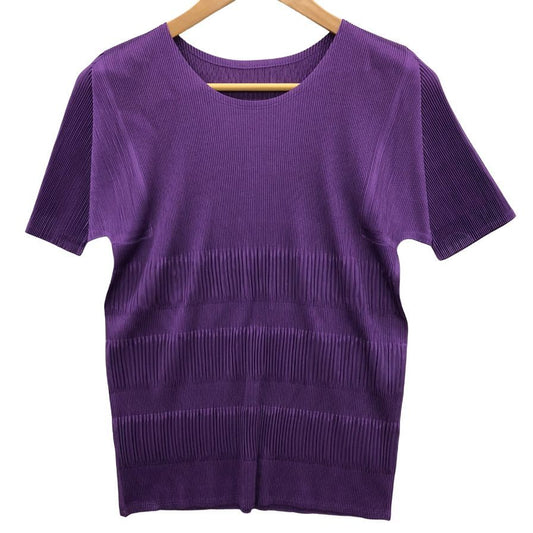 極美品◆プリーツプリーズ イッセイミヤケ 半袖カットソー パープル レディース サイズ3 PP93-FK882 PLEATS PLEASE ISSEY MIYAKE 【AFB16】