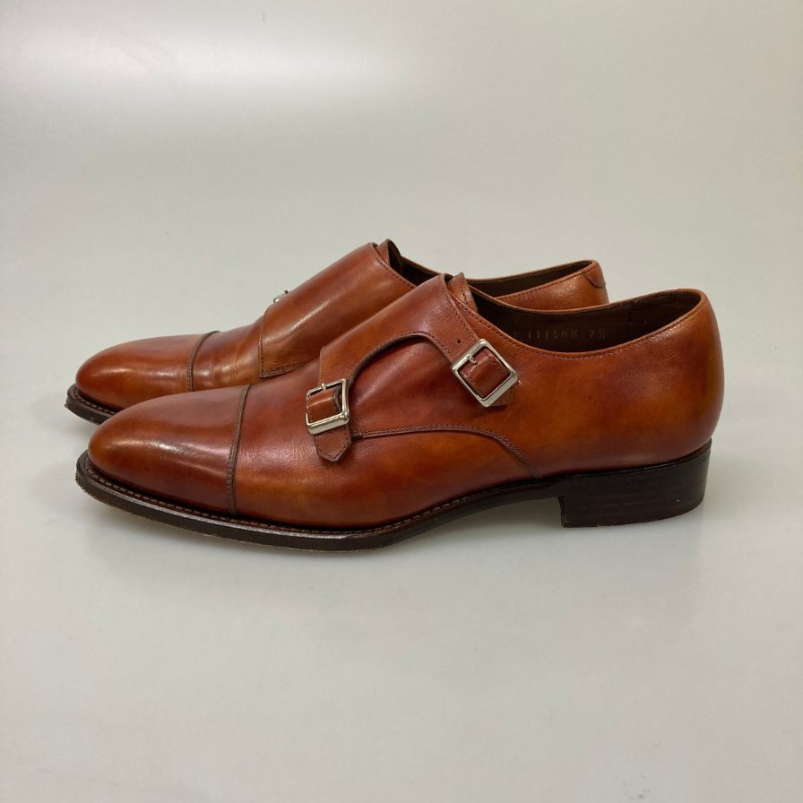 ペルフェット レザーシューズ ダブルモンク 1607 PF 115HK カーフ ライトブラウン サイズUK7.5 メンズ Perfetto 約26.0cm【AFD3】