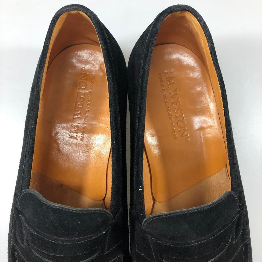 ジェイエムウエストン 180シグニチャーローファー スエード ブラック UK7E J.M.WESTON ローファー 約26.0cm【LA】【中古】