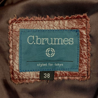 中古◆シーブリュームス レザージャケット ハーフコート 3B シングル 牛皮 サイズ38 レッド系 C.brumes 【AFG1】
