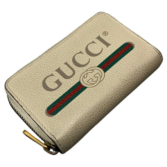 グッチ レザー コインケース カードケース プリント 496319 ホワイト GUCCI