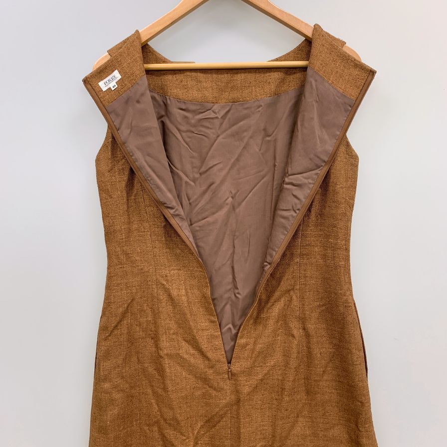 極美品◆フォクシー シルク100%ワンピース 水牛バックル ブラウン サイズ40 FOXEY 【AFB14】