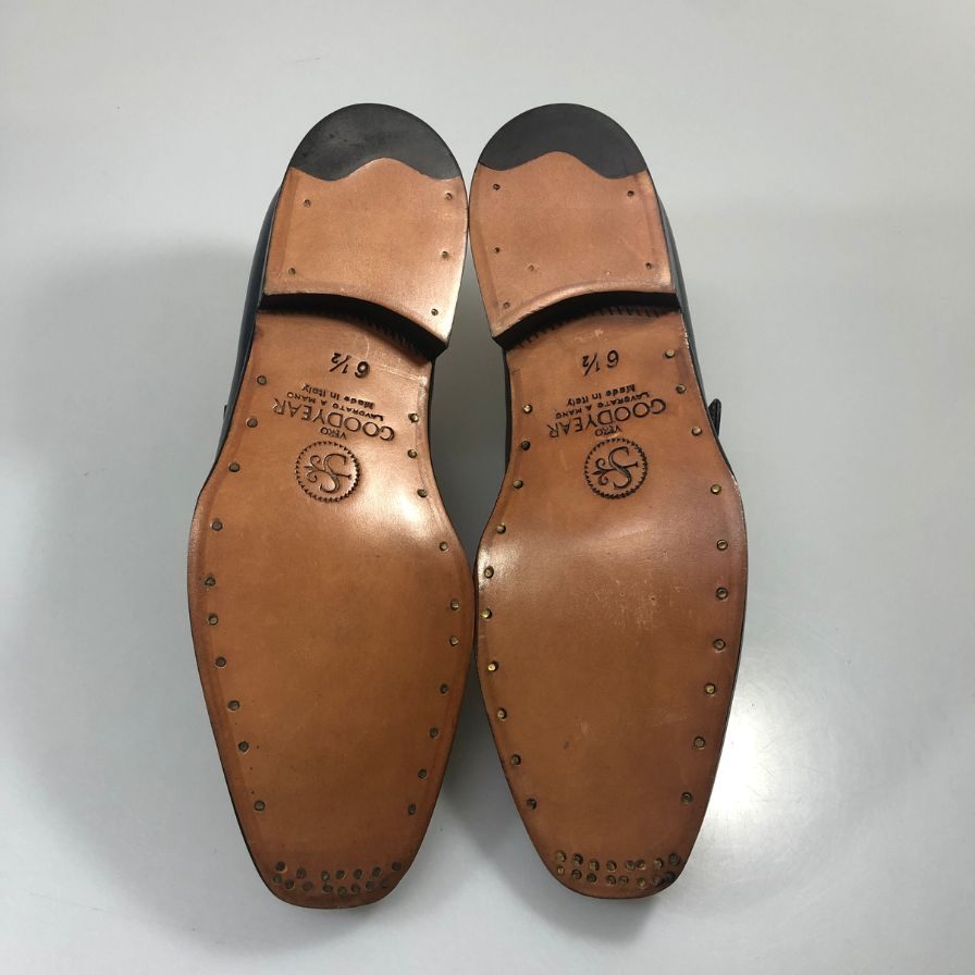 ステファノビ プレーントゥ モンクストラップ サイズ6.5 メンズ ネイビー  STEFANOBI 約25.0cm【AFD7】