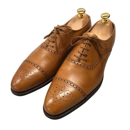 クロケット&ジョーンズ レザーシューズ モールトン セミブローグ ライトブラウン メンズ サイズUK6.5E CROCKETT&JONES 約25.5cm【AFC36】