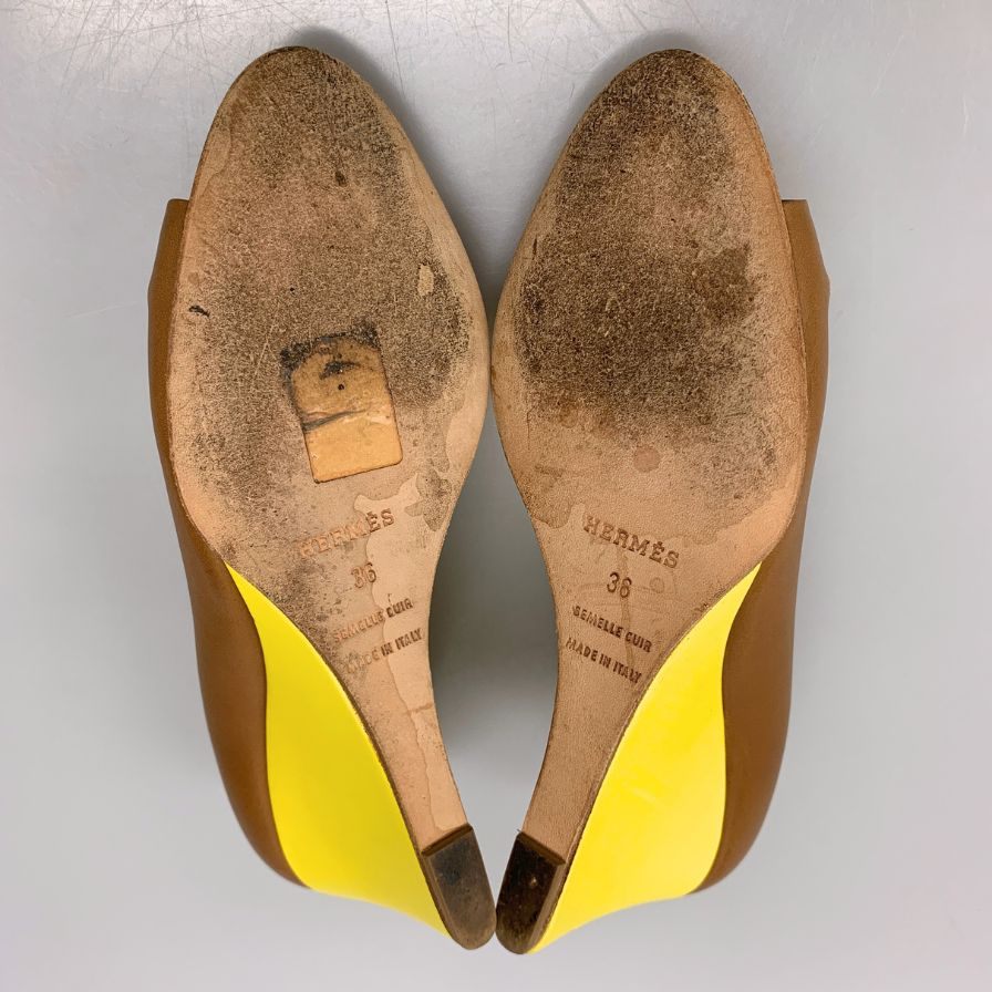 エルメス レザーシューズ パンプス オープントゥ シェーヌダンクル レディース  サイズ36 ブラウン Hermès 約23.0cm【AFC29】