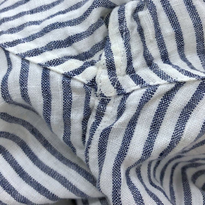 美品◆フレンチリネン プルオーバー ストライプ リネンシャツ 白×青 サイズM レディース 麻 長袖シャツ french linen 【AFB15】