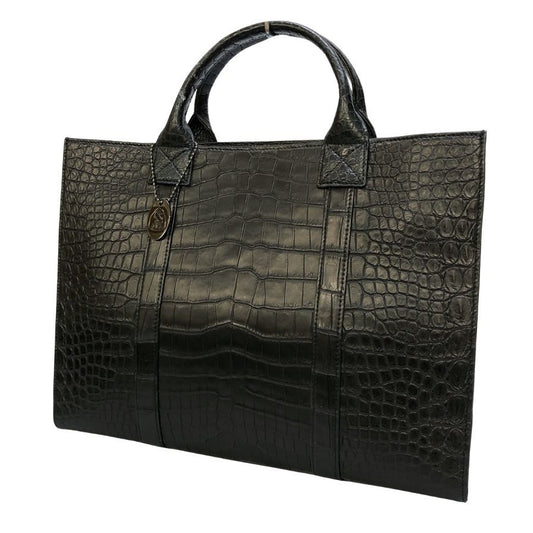 ノーブランド トートバッグ JRA 鑑定品 クロコダイル レザー ハンド 手持ち ブラック【AFE3】