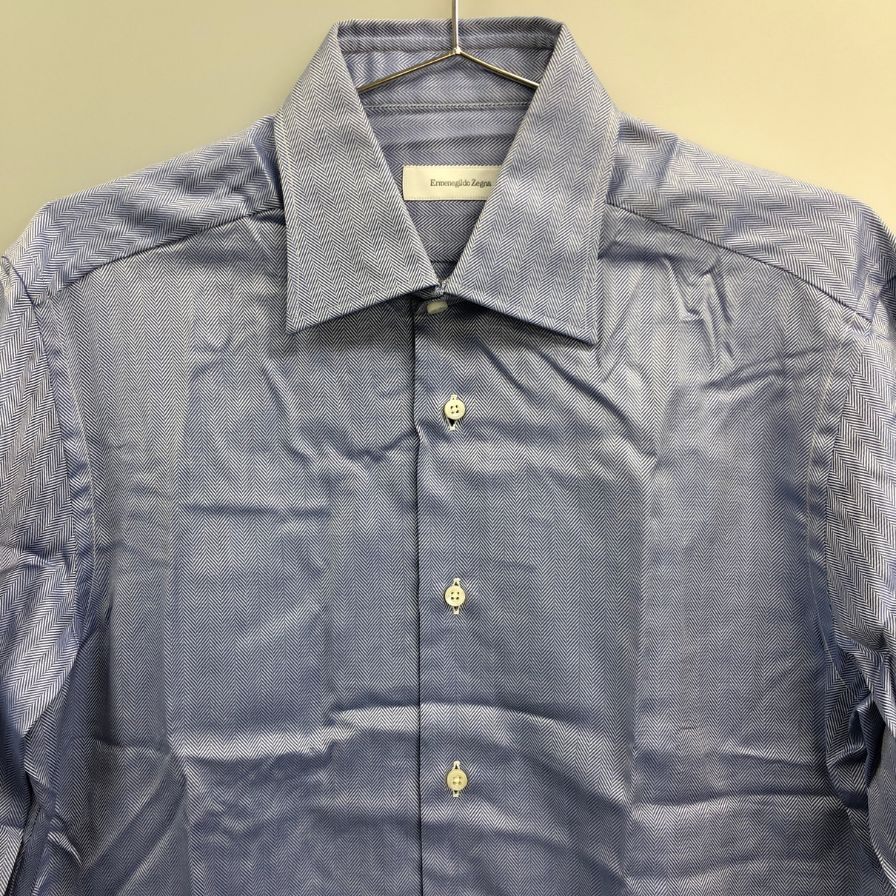 新品同様◆エルメネジルドゼニア 長袖ドレスシャツ ブルー サイズ39/15.5 メンズ Ermenegildo Zegna 【AFB34】