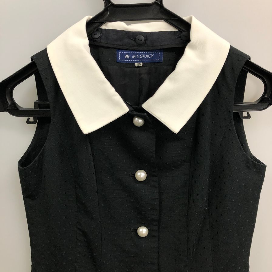 極美品◆エムズグレイシー ノースリーブワンピース 襟付き ブラック レディース サイズ36 M'S GRACY 【AFB37】