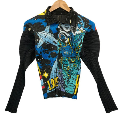 美品◆プリーツプリーズ イッセイミヤケ 長袖シャツ コミック柄 レディース サイズ3 PP91-JK043 PLEATS PLEASE ISSEY MIYAKE 【AFB39】