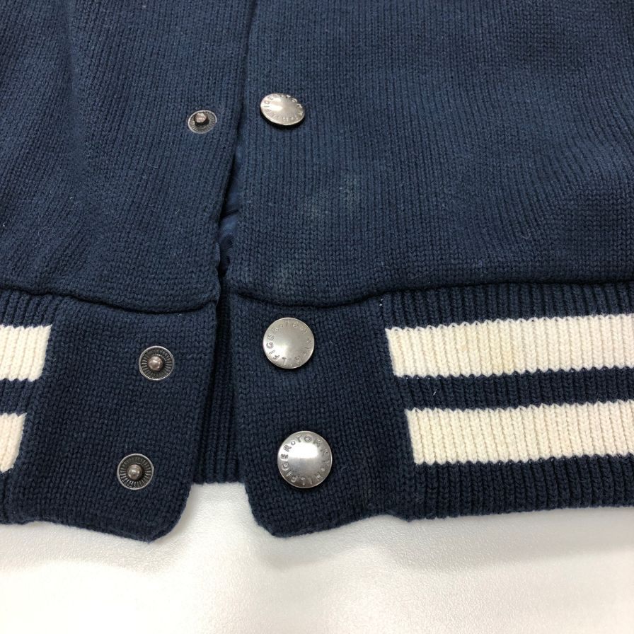 中古■トミーヒルフィガー スタジャン リブ ニットジャケット ブルゾン アップリケ ワッペン ネイビー メンズ サイズL TOMMY HILFIGER 【AFB18】