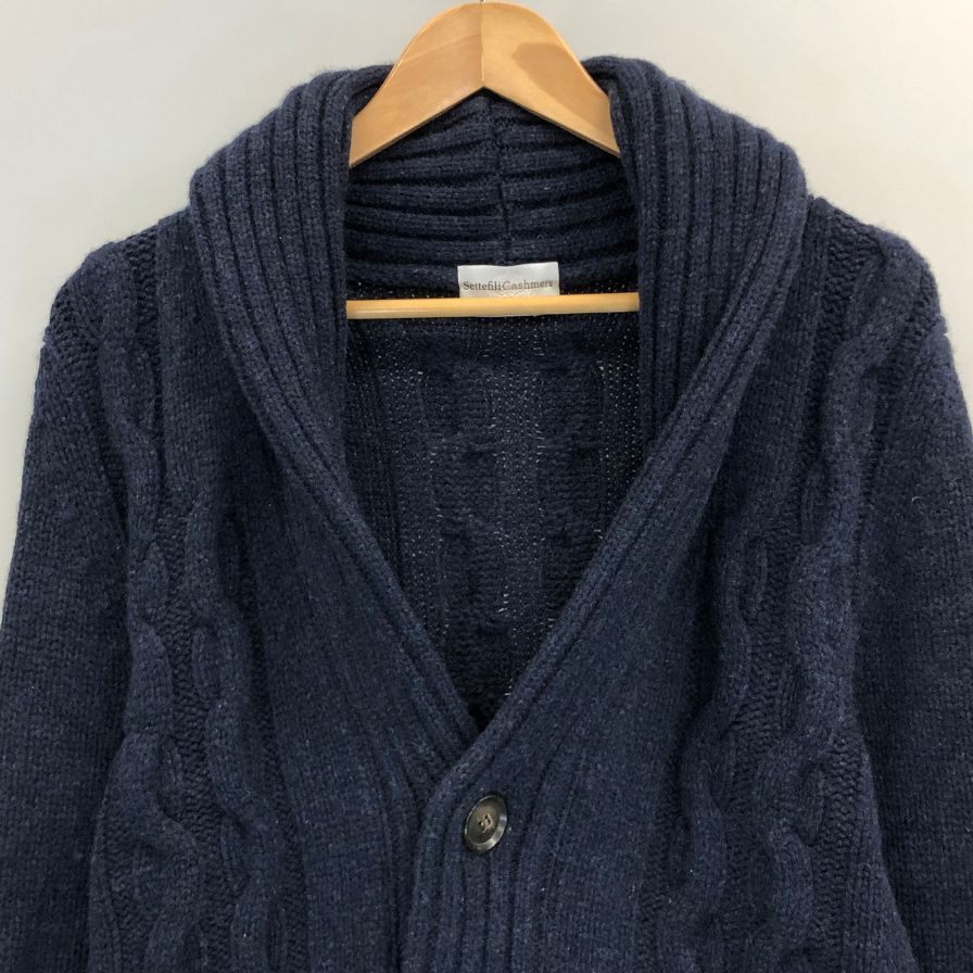 美品◆セッテフィーリカシミア ウールカシミヤショール ユニセックス サイズ 44 ネイビー Settefili Cashmere 【AFB10】