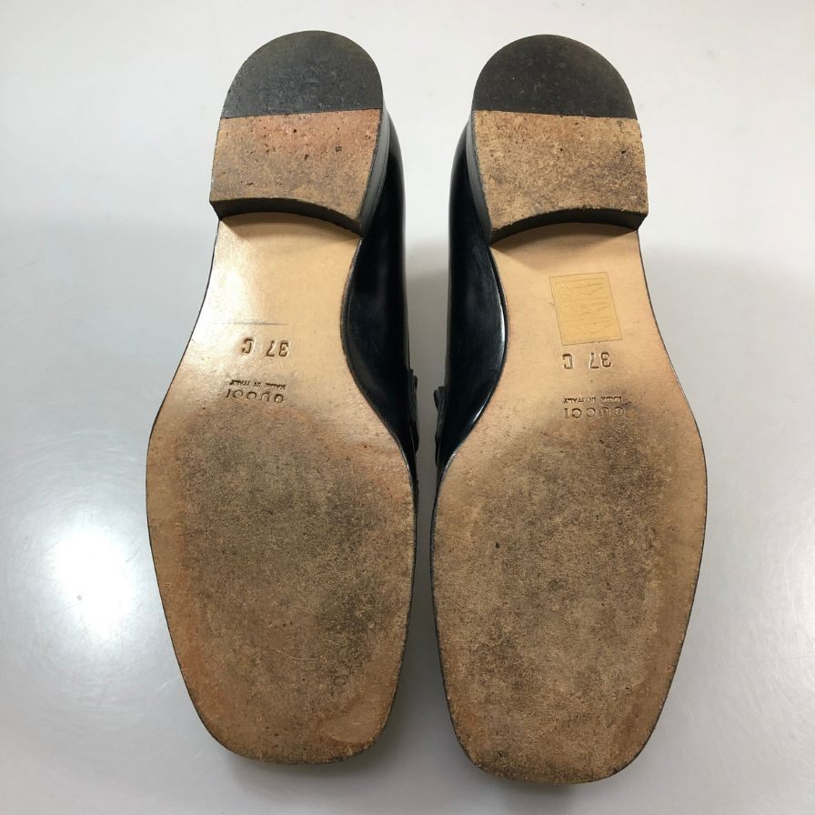 グッチ ビットローファー 0429 ガラスレザー スクエアトゥ ブラック レディース サイズ37C GUCCI 約24.0cm【AFC40】