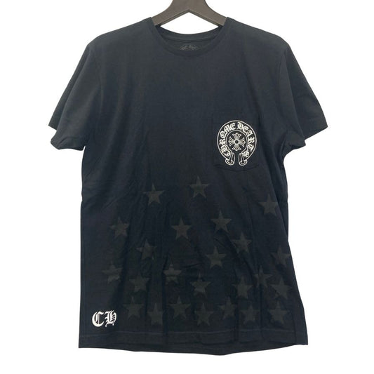 美品◆クロムハーツ Tシャツ ポケットT 胸元ロゴ 星柄 ブラック サイズL メンズ CHROME HEARTS 【AFB38】