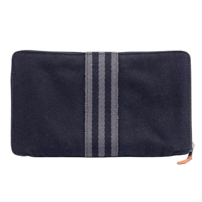 エルメス 長財布 フールトゥ パースGM キャンバス シルバー金具 ラウンドファスナー ブラック HERMES【AFI20】