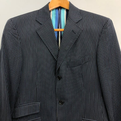 美品◆エトロ 3つボタン 3Bジャケット ストライプ柄 裏地パープル メンズ サイズ48 ネイビー ETRO 【AFA18】