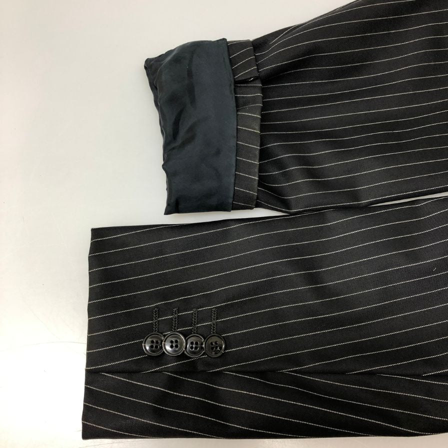 中古■エンポリオアルマーニ シングル ジャケット ジュードライン ストライプ柄 メンズ サイズ52 ブラック EMPORIO ARMANI 【AFB46】