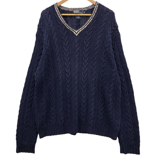 美品◆ポロ ラルフローレン プルオーバーニット Vネック ハンドニット ネイビー サイズXL POLO RALPH LAUREN 【AFB48】