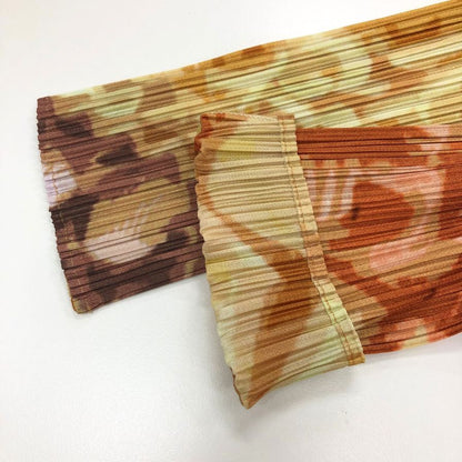 極美品◆プリーツプリーズ イッセイミヤケ コート 総柄 イエロー レディース サイズ5 PP11-JA596 PLEATS PLEASE ISSEY MIYAKE 【AFB32】