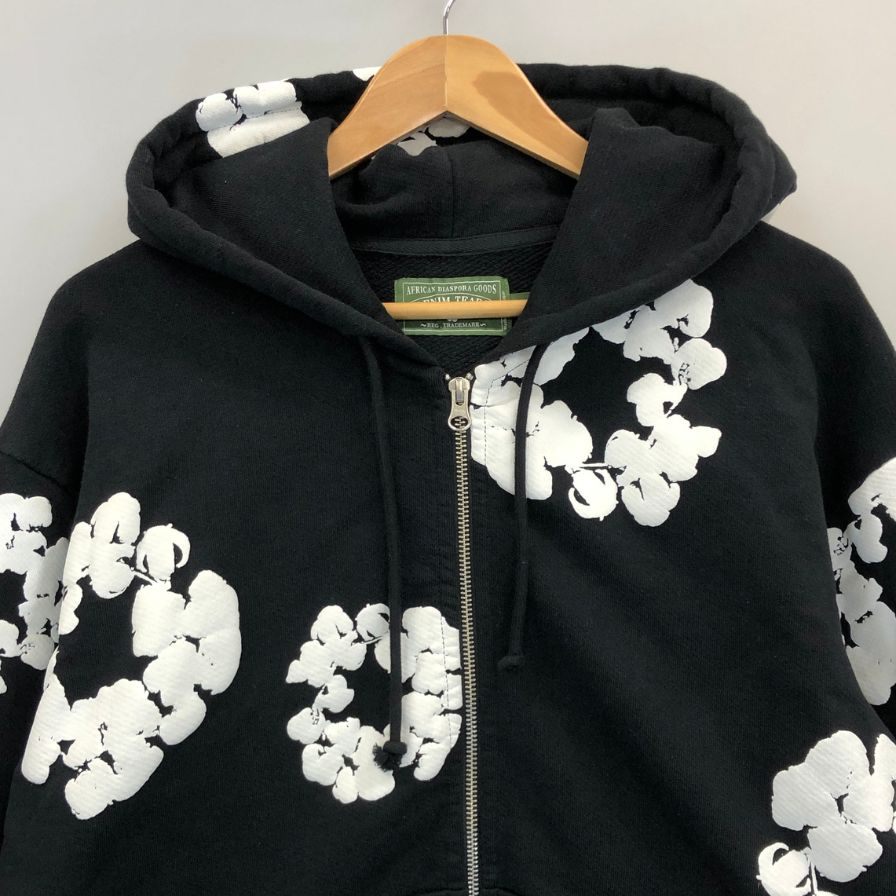 美品◆デニムティアーズ フラワープリント ジップ パーカー メンズ サイズS ブラック DENIM TEARS 【AFB4】