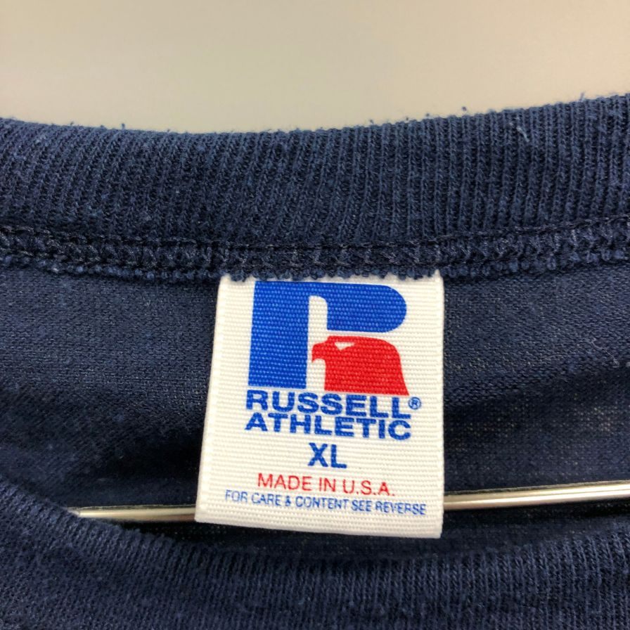 中古◆ラッセル Tシャツ 90年代 コットン USA製 ネイビー メンズ サイズXL Russell 【AFB17】