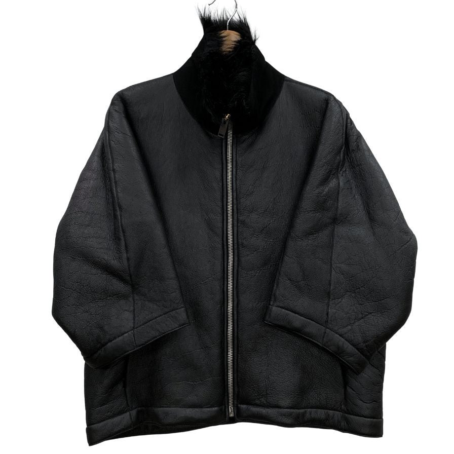 美品◆リックオウエンス レザー ブルゾン ショートスリーブ ラム ムートン レデイース RP13F07022 サイズ42  ブラック Rick Owens 【AFA13】