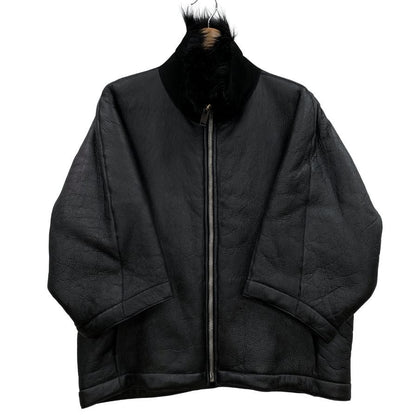 美品◆リックオウエンス レザー ブルゾン ショートスリーブ ラム ムートン レデイース RP13F07022 サイズ42  ブラック Rick Owens 【AFA13】