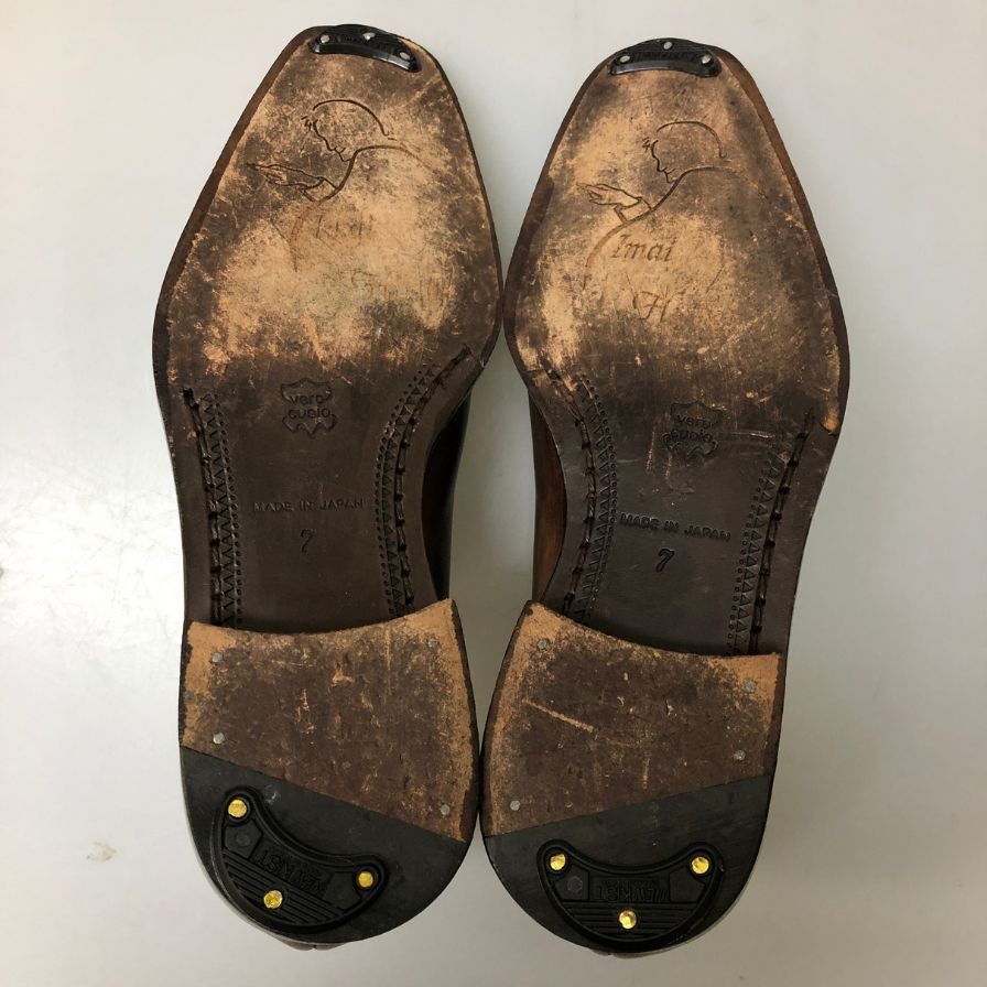 今井宏樹 オーダー レザースシューズ ホールカット パティーヌ メンズ サイズ7 ブラウン IMAI HIROKI 約25.5cm【AFD-15】