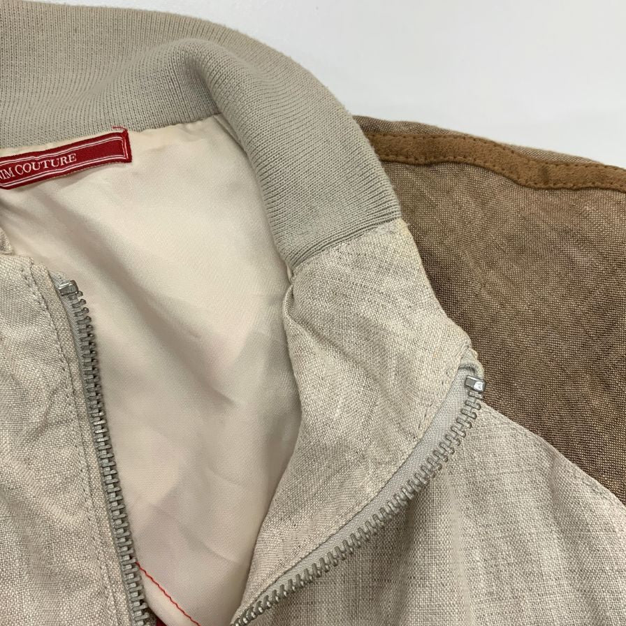 美品◆ザラ デニム クチュール ブルゾン リネン 切替 デザイン ジャケット ジャンパー ベージュ メンズ サイズS ZARA DENIM COUTURE 【AFB10】