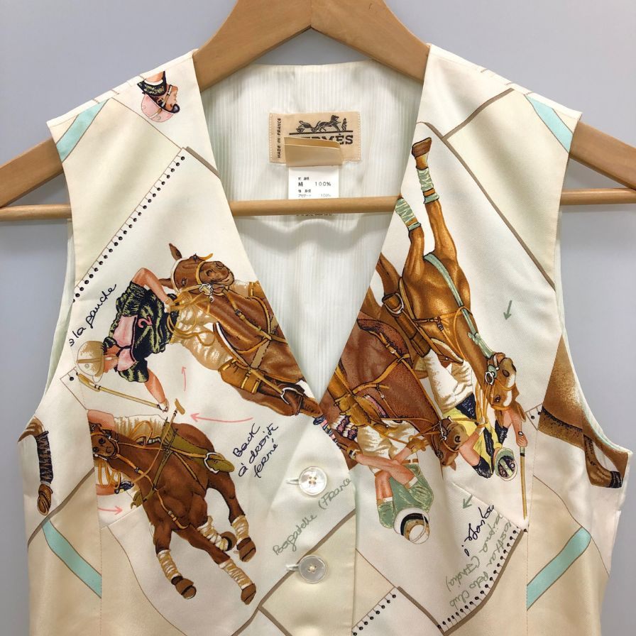 中古◆エルメス ベスト スカーフ 総柄 ジレ デザイン マルジェラ期 90s 90年代 ホワイト レディース サイズ38 HEMRES 【AFB8】