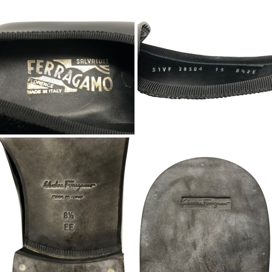 サルヴァトーレフェラガモ レザースリッポン パテントレザー メンズ サイズ 8 1/2 ブラック  Salvatore Ferragamo 約26.5cm【AFD9-2】