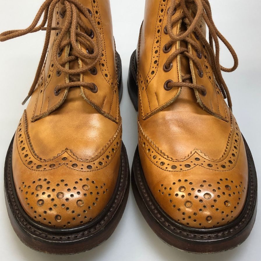 トリッカーズ カントリーブーツ M2508 モールトン カーフ メンズ サイズ7ハーフ ベージュ Tricker`s ブーツ 約25.5cm【LA】【中古】