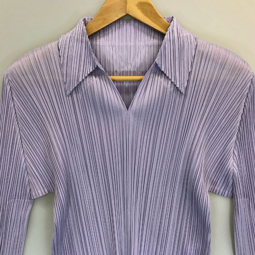 美品◆プリーツプリーズ カットソー PP33JK141 ポリエステル  襟付き レディース パープル サイズ3 PLEATS PLEASE 【AFB29】