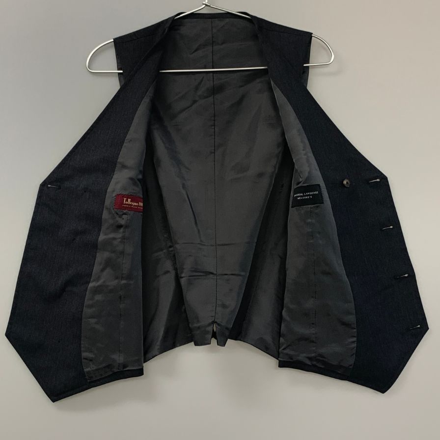 極美品◆ユニバーサルランゲージ ベスト ダブル トレーニョ サイズ46 グレー系 メンズ Tollegno UNIVERSAL LANGUAGE 【AFB12】