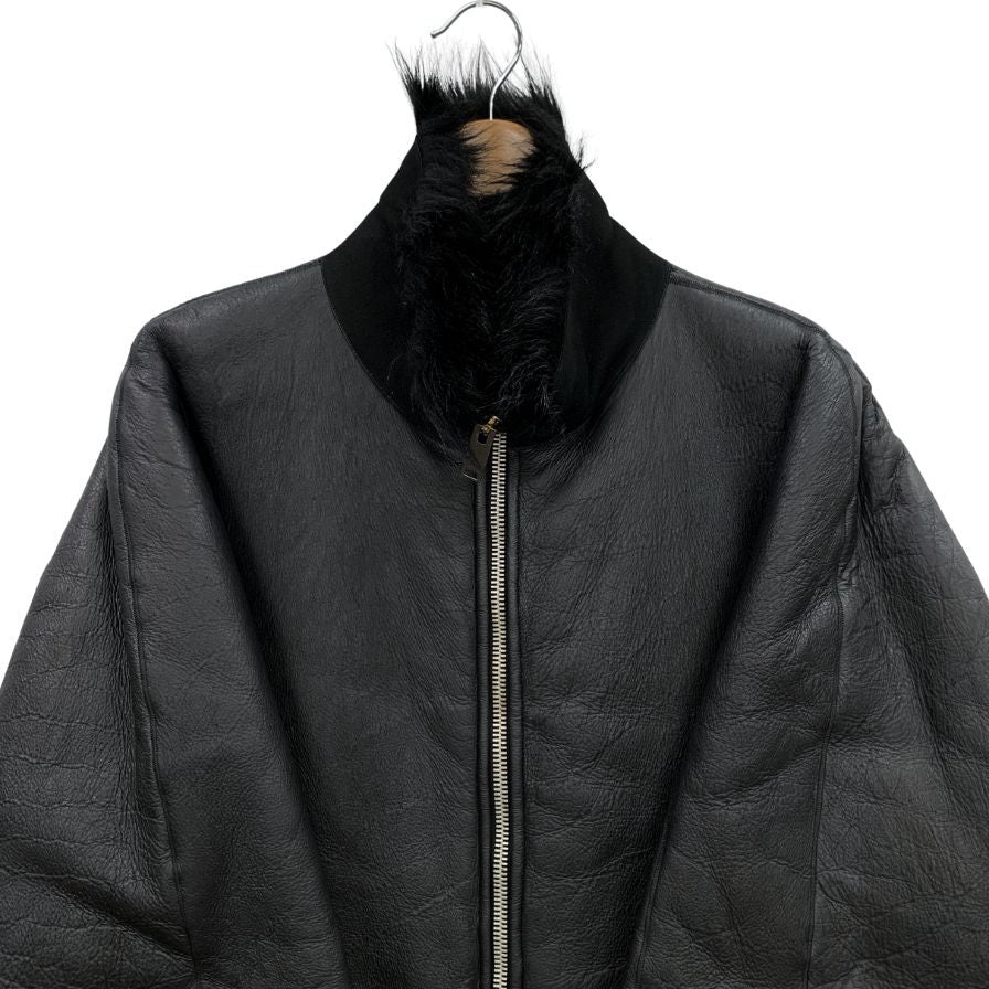 美品◆リックオウエンス レザー ブルゾン ショートスリーブ ラム ムートン レデイース RP13F07022 サイズ42  ブラック Rick Owens 【AFA13】