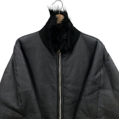 美品◆リックオウエンス レザー ブルゾン ショートスリーブ ラム ムートン レデイース RP13F07022 サイズ42  ブラック Rick Owens 【AFA13】
