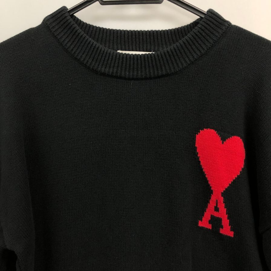 美品◆アミ パリス ロゴ付きクルーネック ニット ブラック サイズ不明 AMI PARIS 【AFB13】