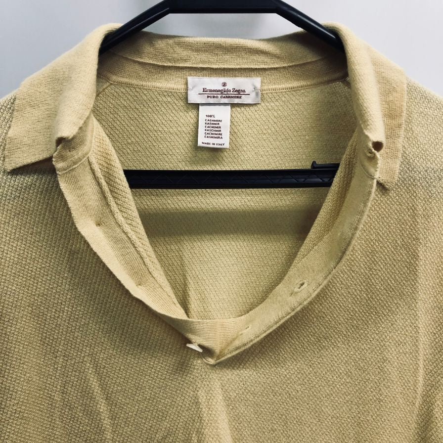 美品◆エルメネジルドゼニア ニット長袖シャツ カシミヤ イエロー サイズM/50 Ermenegildo Zegna 【AFF19】