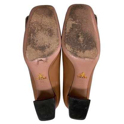 プラダ パンプス エナメル レザー チャンキ―ヒール バイカラー ベージュ系 レディース サイズ36.5 PRADA 約22.5cm【AFC34】