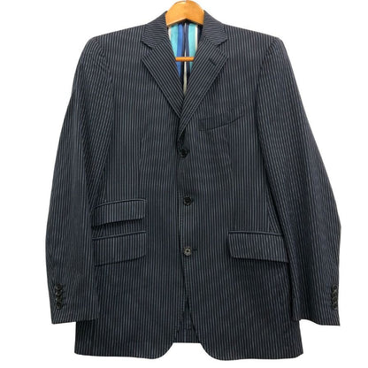 美品◆エトロ 3つボタン 3Bジャケット ストライプ柄 裏地パープル メンズ サイズ48 ネイビー ETRO 【AFA18】